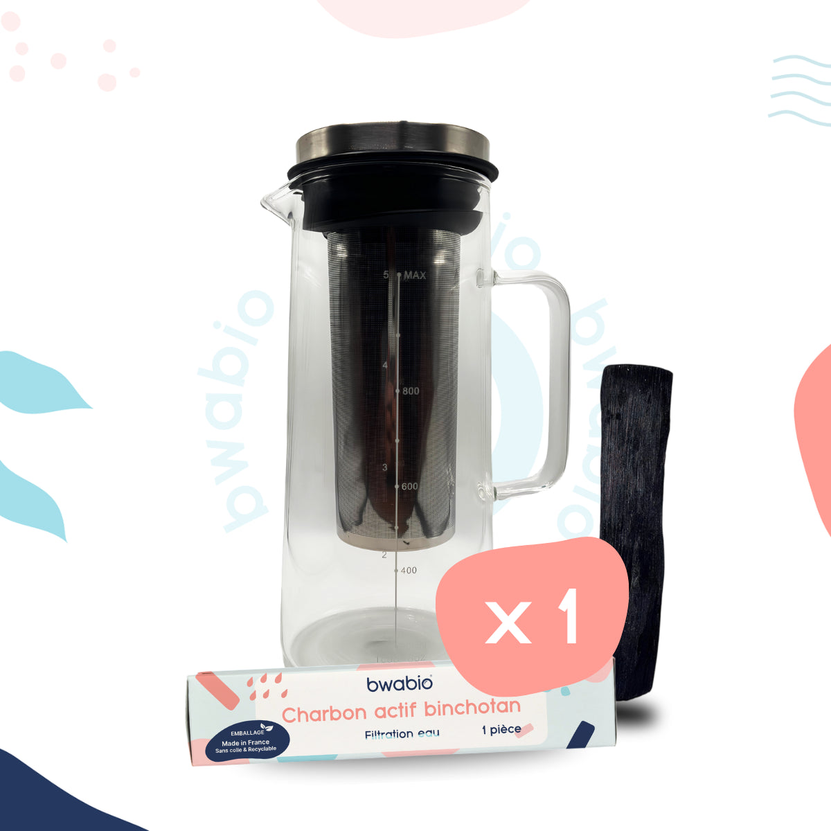 Kit 1x Charbon binchotan & Carafe en verre