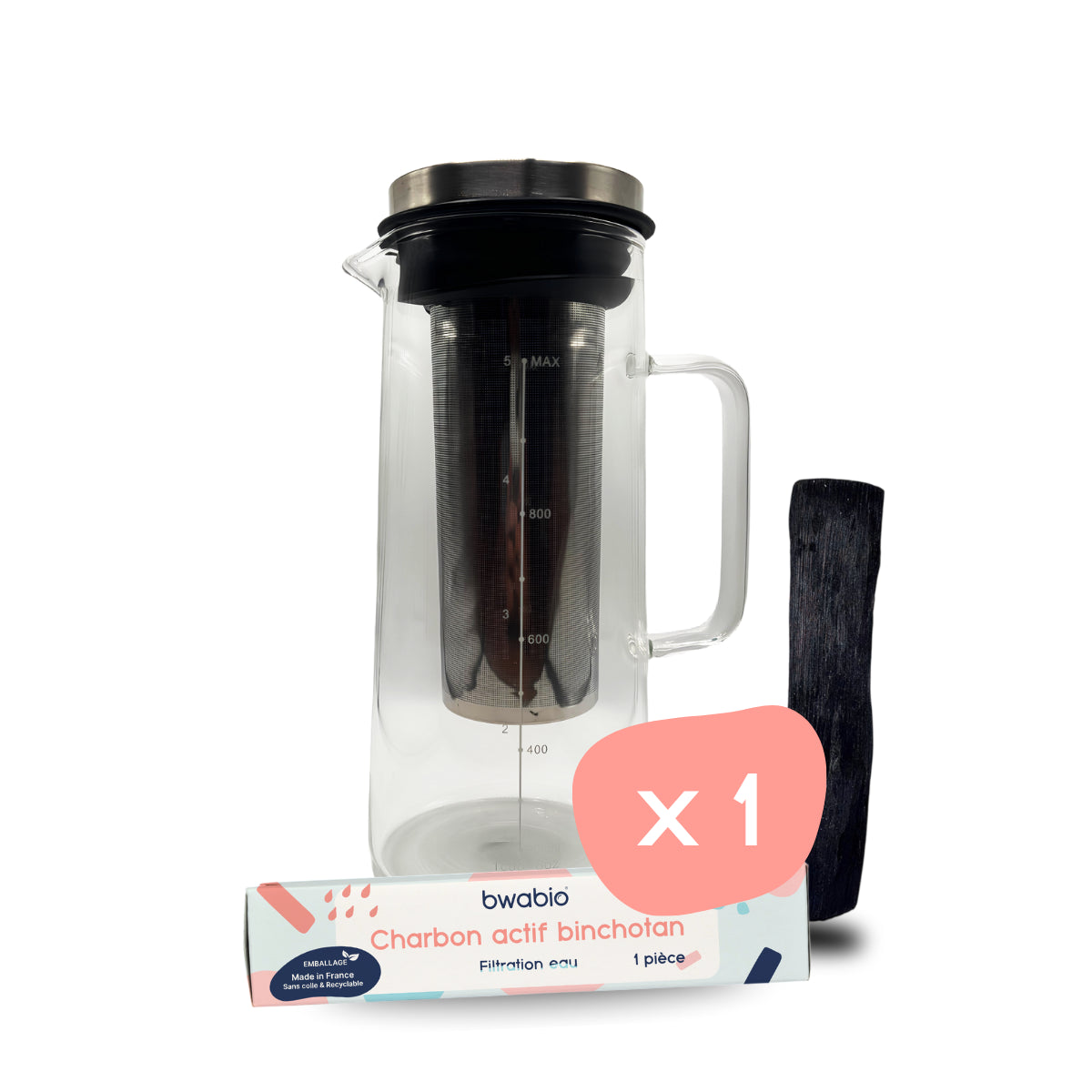 Kit 1x Charbon binchotan & Carafe en verre