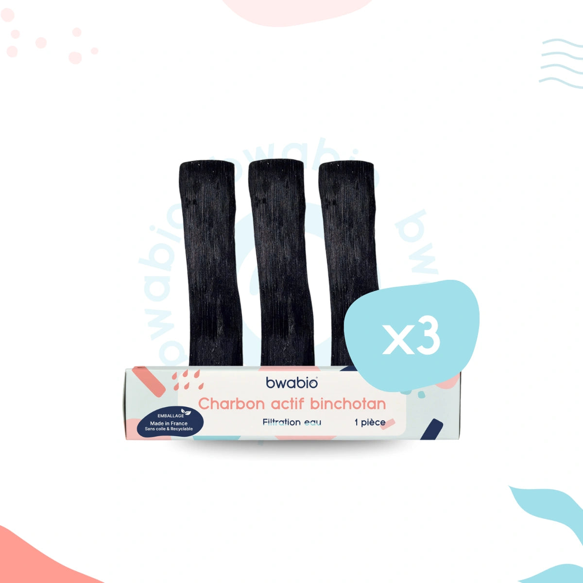 3 Charbons binchotan issu du Japon de la marque Bwabio