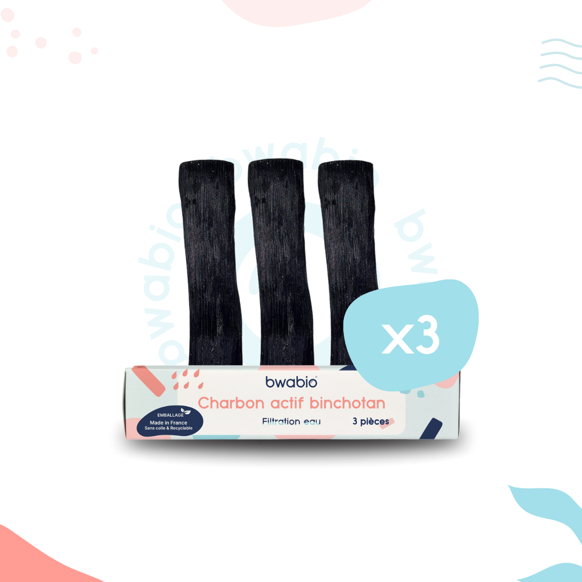 3 Charbons binchotan issu du Japon de la marque Bwabio