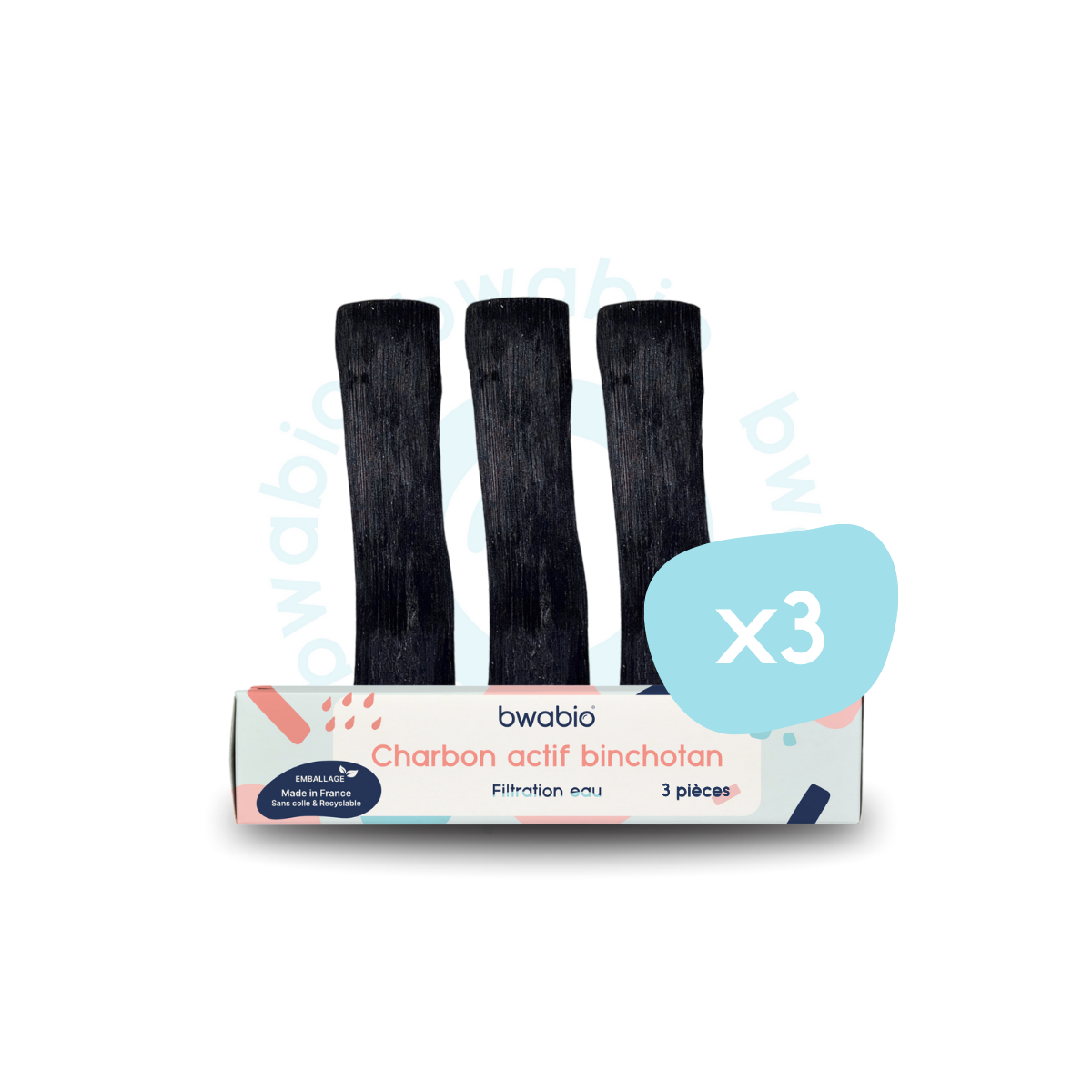 3 Charbons binchotan issu du Japon de la marque Bwabio