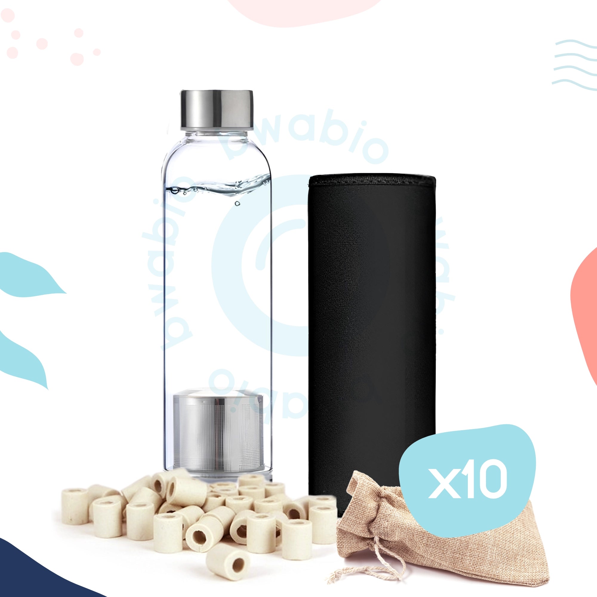 Gourde en verre noir + 10 perles de céramique Bwabio