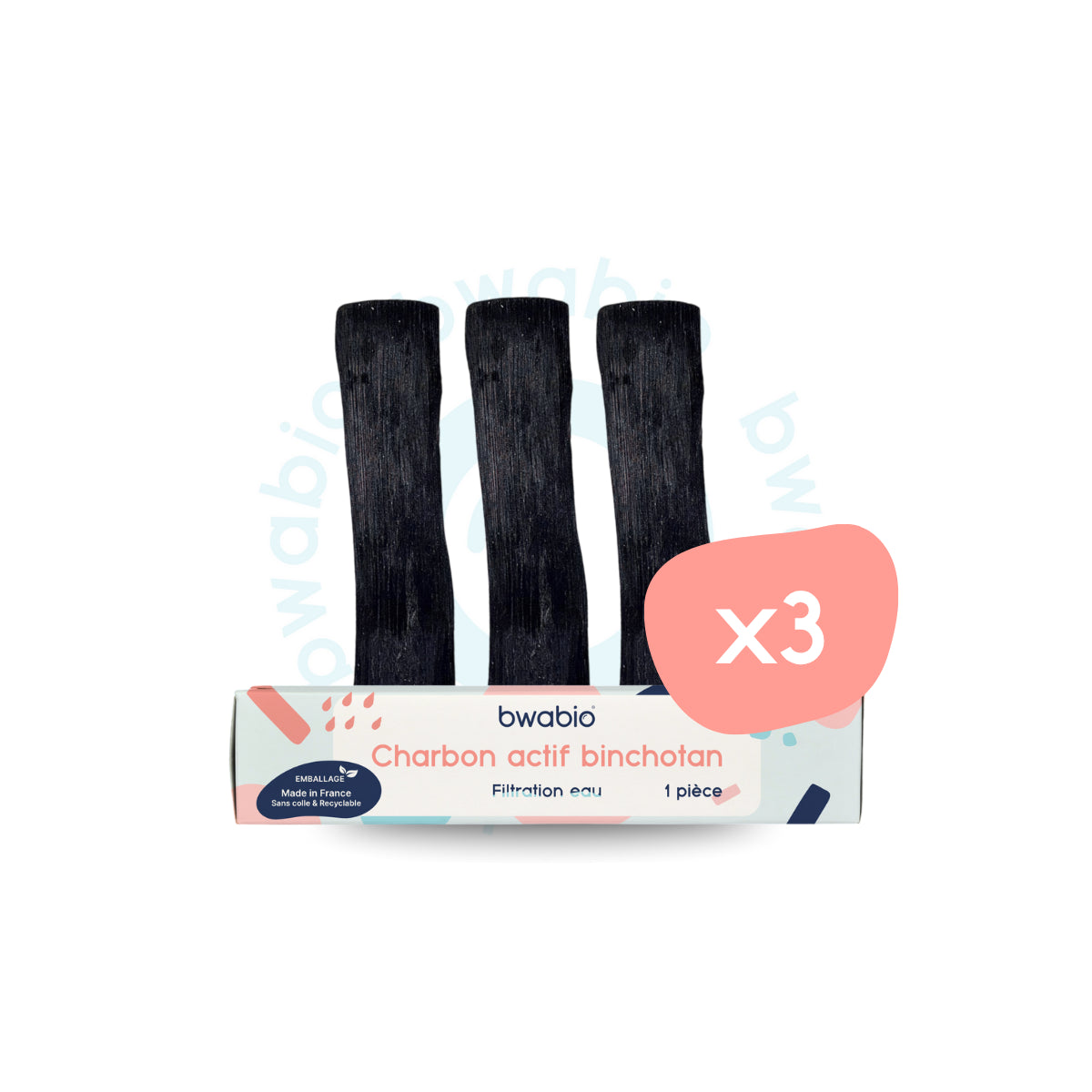 3 Charbons binchotan issu du Japon de la marque Bwabio